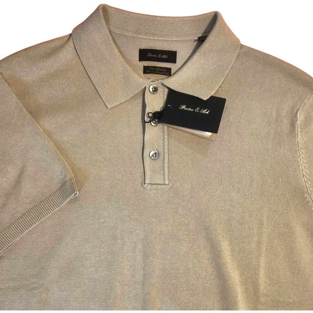 Porter & Ash Polo Sweater Beige 3-button, ribber hem, short sleeve, size M